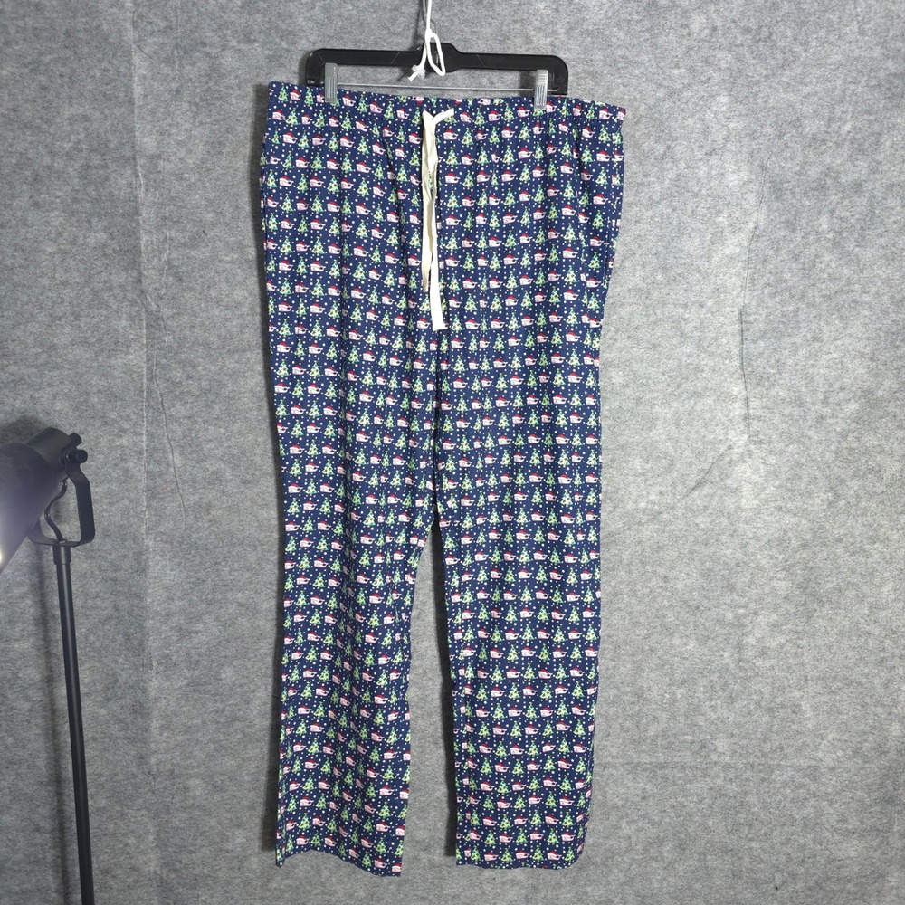 Vineyard Vines Santa Whale Christmas Tree Lounge Pants Mens L Blue Holiday Woven